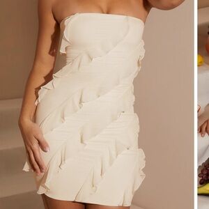 Oh Polly White Graduation Dress Bandeau Ruffle Detail Mini Dress in White